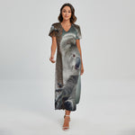 Cute Koala Print Short Sleeve Maxi Dress
