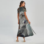 Cute Koala Print Short Sleeve Maxi Dress