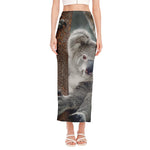 Cute Koala Print Side Slit Maxi Skirt