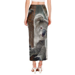 Cute Koala Print Side Slit Maxi Skirt