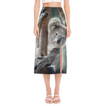 Cute Koala Print Side Slit Midi Skirt