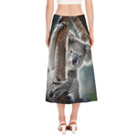 Cute Koala Print Side Slit Midi Skirt