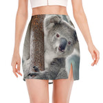 Cute Koala Print Side Slit Mini Skirt