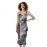 Cute Koala Print Slim Fit Midi Cami Dress