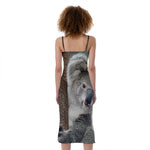 Cute Koala Print Slim Fit Midi Cami Dress