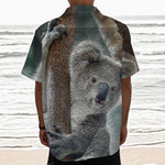 Cute Koala Print Textured Short Sleeve Shirt