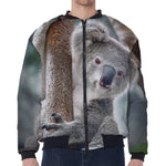 Cute Koala Print Zip Sleeve Bomber Jacket