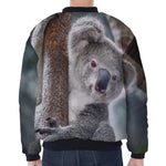 Cute Koala Print Zip Sleeve Bomber Jacket