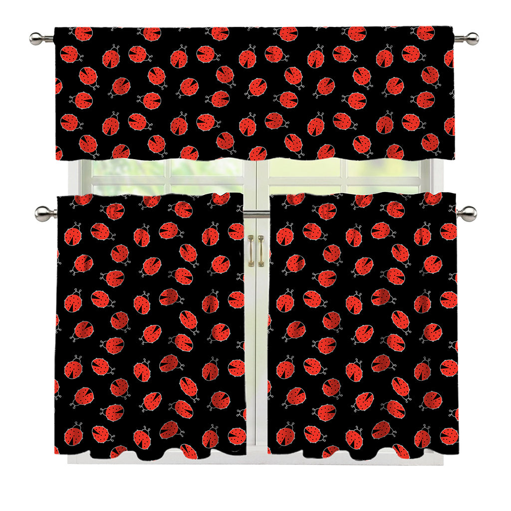 Cute Ladybird Pattern Print 3 Piece Kitchen Curtains