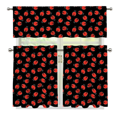 Cute Ladybird Pattern Print 3 Piece Kitchen Curtains