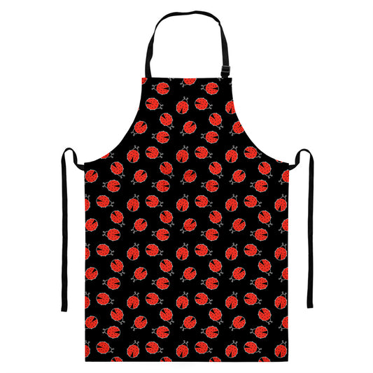 Cute Ladybird Pattern Print Bib Apron With Pocket