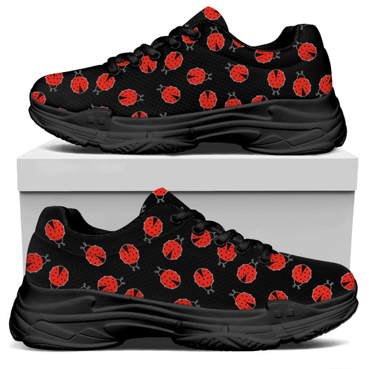 Cute Ladybird Pattern Print Black Chunky Shoes