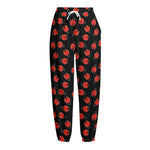 Cute Ladybird Pattern Print Fleece Lined Knit Pants