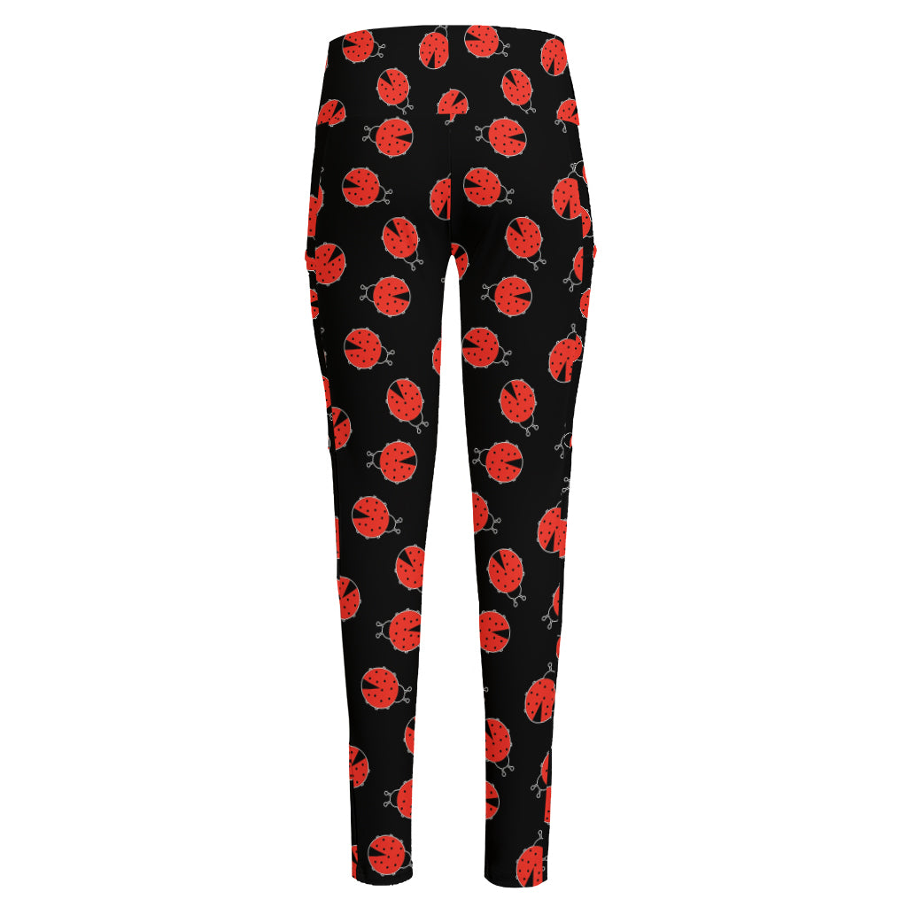 Cute Ladybird Pattern Print High-Waisted Pocket Leggings