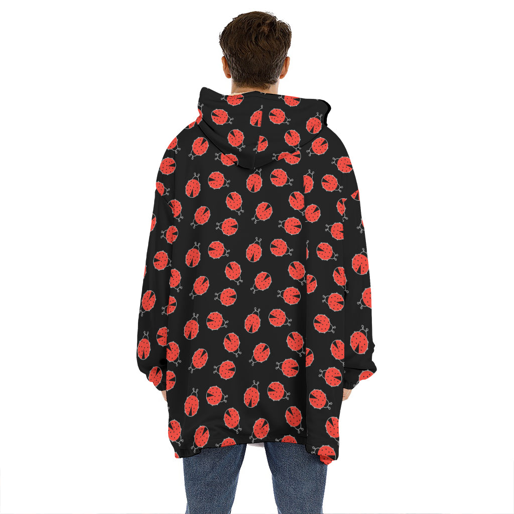 Cute Ladybird Pattern Print Hoodie Blanket