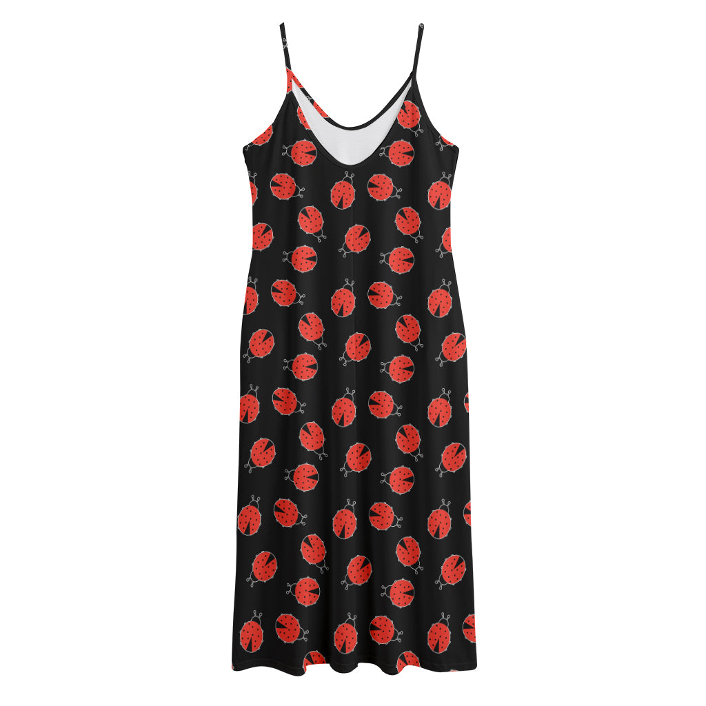 Cute Ladybird Pattern Print Jersey Midi Cami Dress