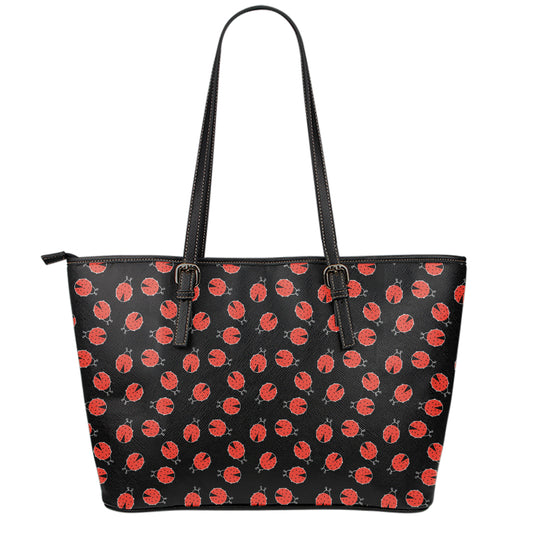 Cute Ladybird Pattern Print Leather Tote Bag