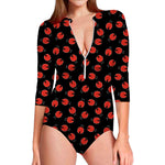 Cute Ladybird Pattern Print Long Sleeve Swimsuit