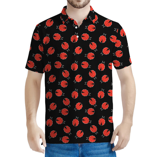 Cute Ladybird Pattern Print Men's Polo Shirt