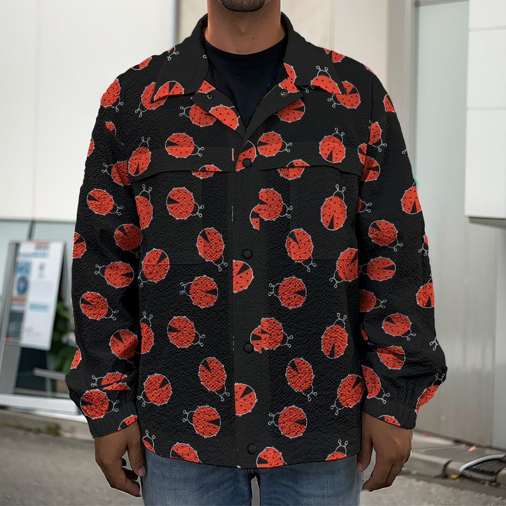 Cute Ladybird Pattern Print Men's Shirt Jacket