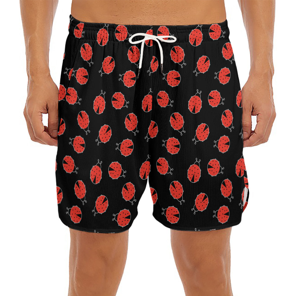 Cute Ladybird Pattern Print Men's Split Running Shorts