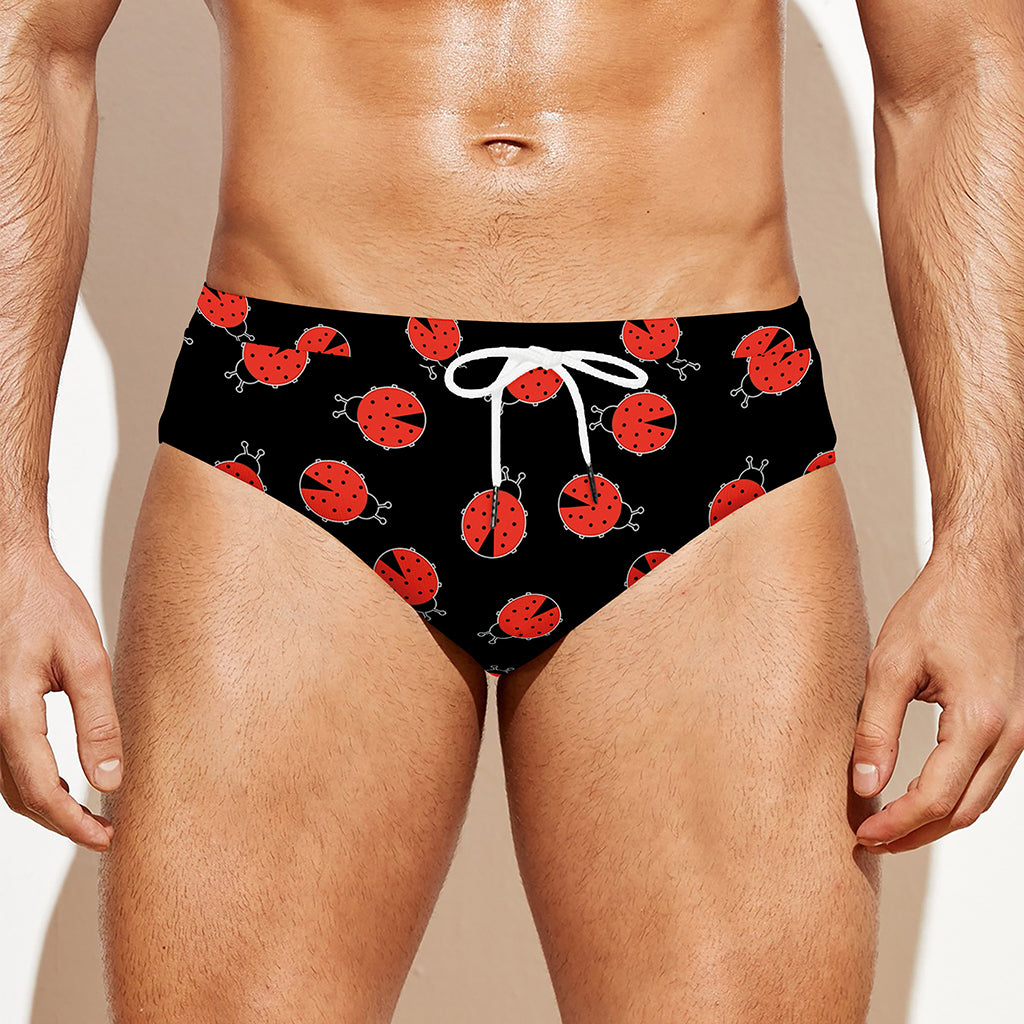 Cute Ladybird Pattern Print Men's Swim Briefs