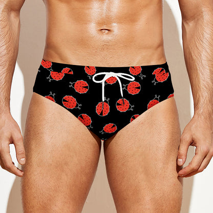Cute Ladybird Pattern Print Men's Swim Briefs