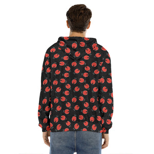 Cute Ladybird Pattern Print Men's Velvet Pullover Hoodie