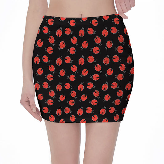 Cute Ladybird Pattern Print Pencil Mini Skirt