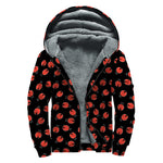Cute Ladybird Pattern Print Sherpa Lined Zip Up Hoodie