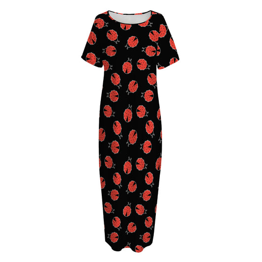 Cute Ladybird Pattern Print Short Sleeve Long Nightdress