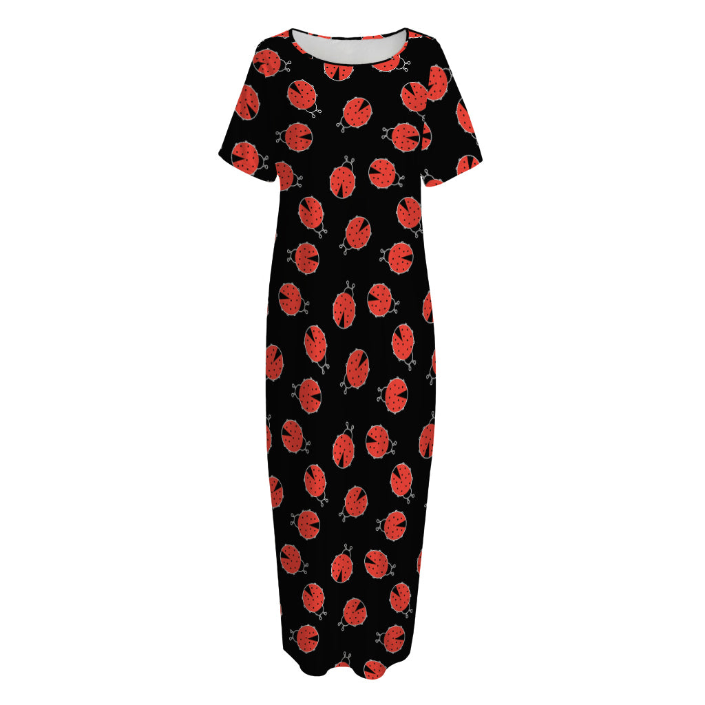 Cute Ladybird Pattern Print Short Sleeve Long Nightdress