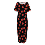 Cute Ladybird Pattern Print Short Sleeve Long Nightdress