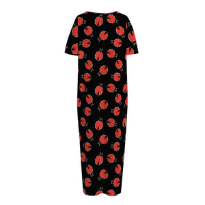 Cute Ladybird Pattern Print Short Sleeve Long Nightdress