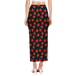 Cute Ladybird Pattern Print Side Slit Maxi Skirt