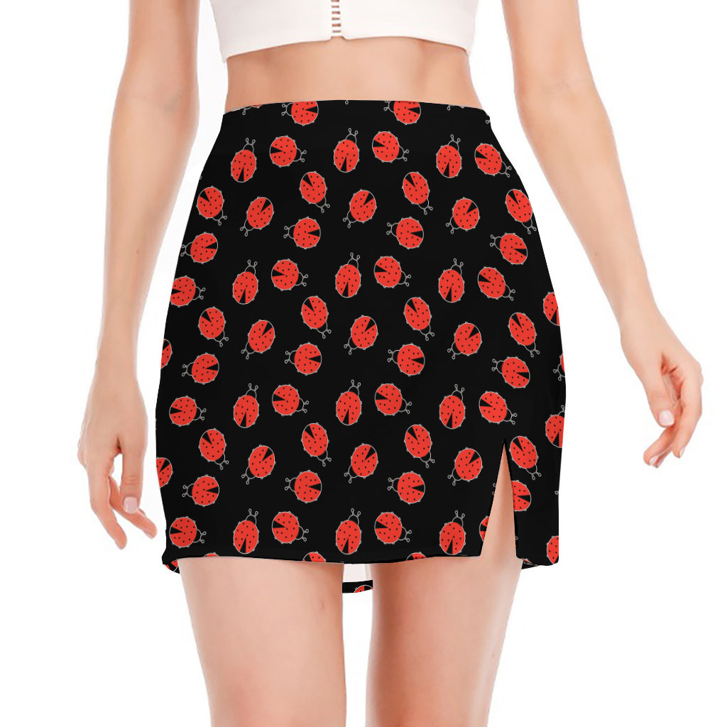 Cute Ladybird Pattern Print Side Slit Mini Skirt