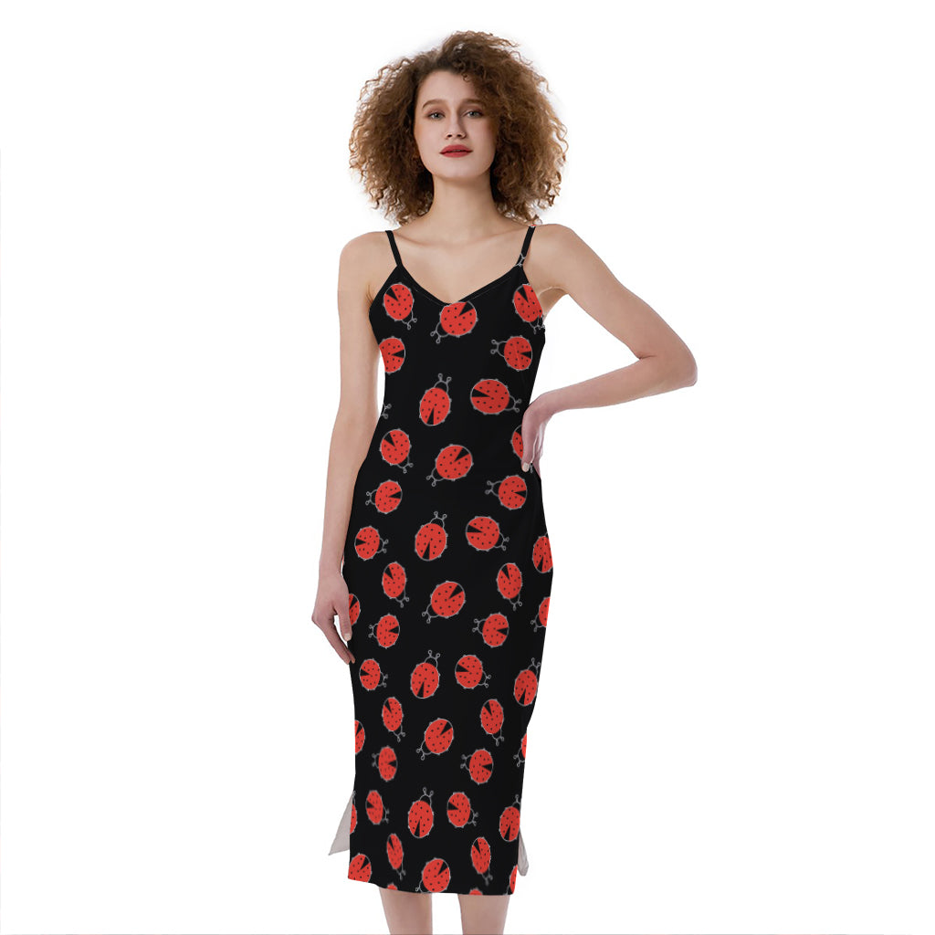 Cute Ladybird Pattern Print Slim Fit Midi Cami Dress
