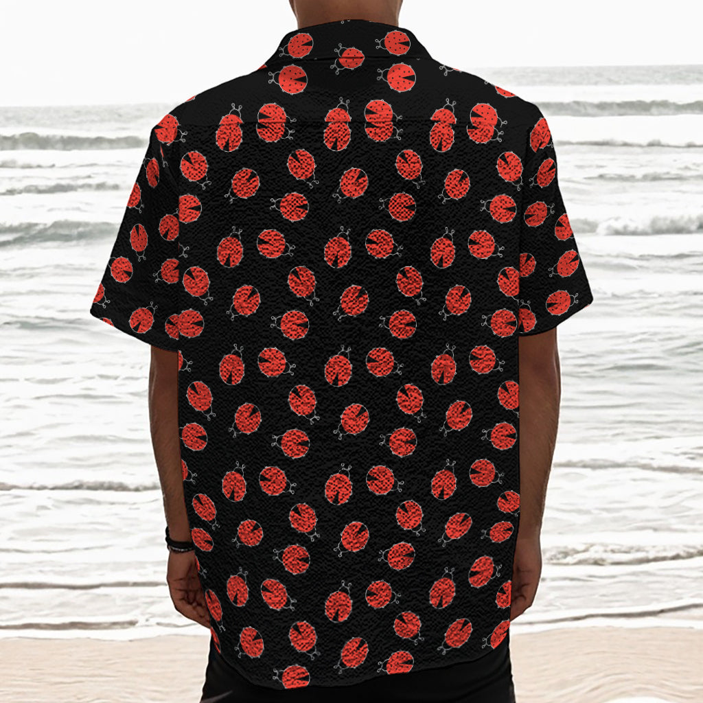 Cute Ladybird Pattern Print Textured Short Sleeve Shirt