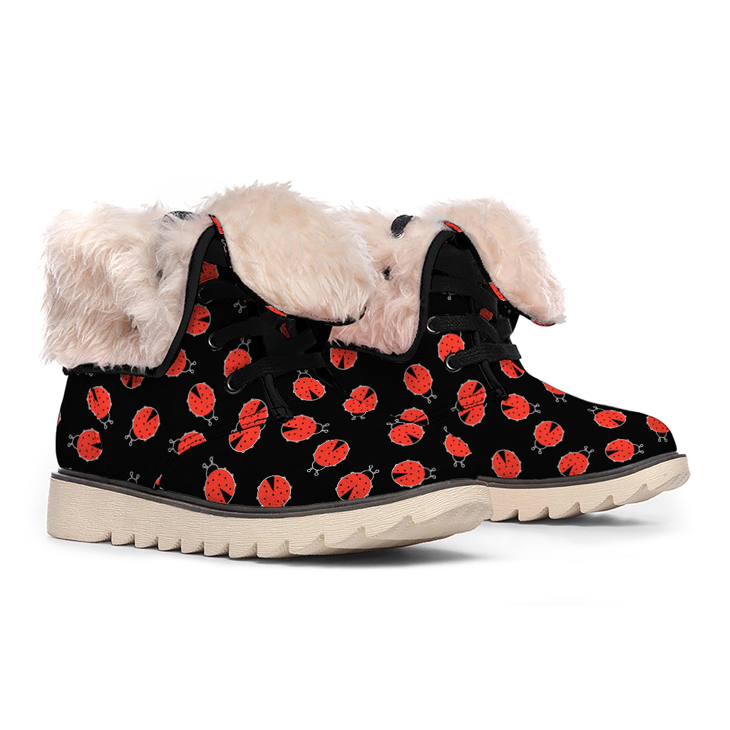 Cute Ladybird Pattern Print Winter Boots