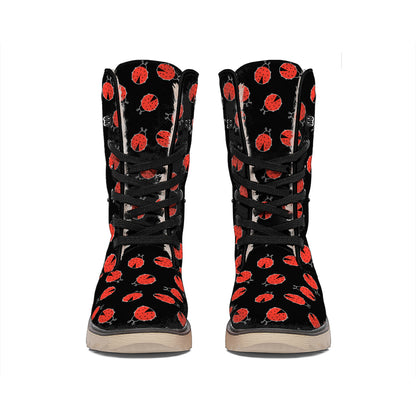 Cute Ladybird Pattern Print Winter Boots