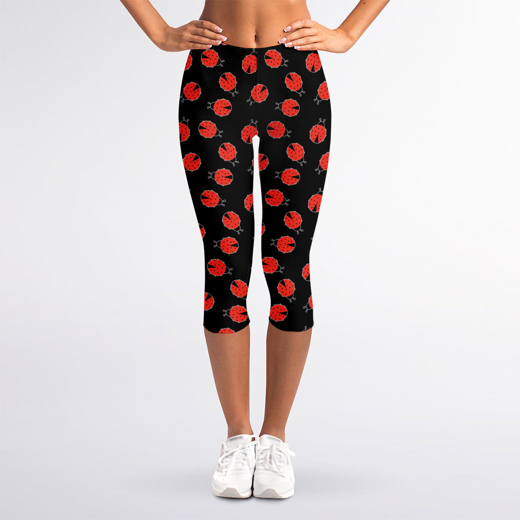 Cute Ladybird Pattern Print Women's Capri Leggings