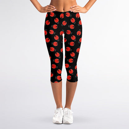 Cute Ladybird Pattern Print Women's Capri Leggings