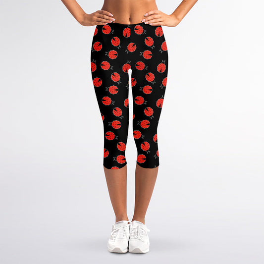Cute Ladybird Pattern Print Women's Capri Leggings