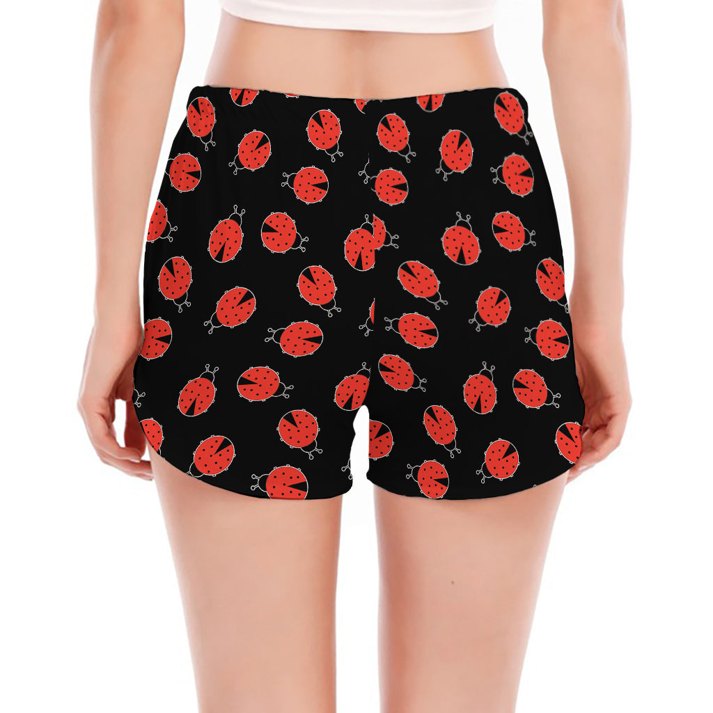 Cute Ladybird Pattern Print Women's Split Running Shorts