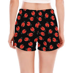 Cute Ladybird Pattern Print Women's Split Running Shorts