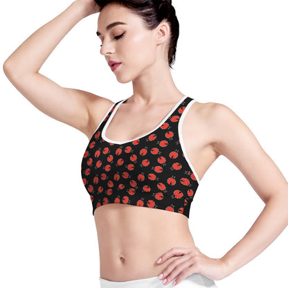 Cute Ladybird Pattern Print Women's Sports Bra
