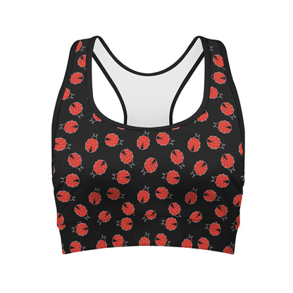 Cute Ladybird Pattern Print Women's Sports Bra