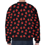 Cute Ladybird Pattern Print Zip Sleeve Bomber Jacket