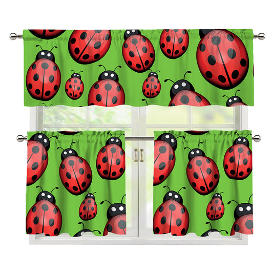 Cute Ladybug Pattern Print 3 Piece Kitchen Curtains