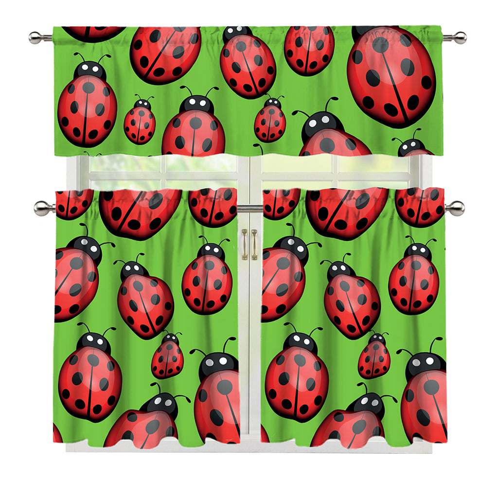 Cute Ladybug Pattern Print 3 Piece Kitchen Curtains